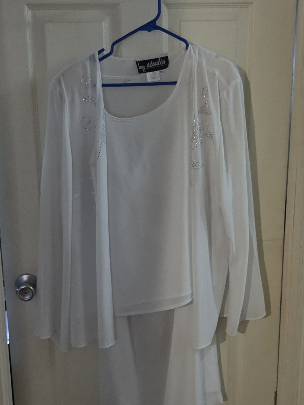 by Studio White Chiffon Jacket & Shell Set with Rhinestones